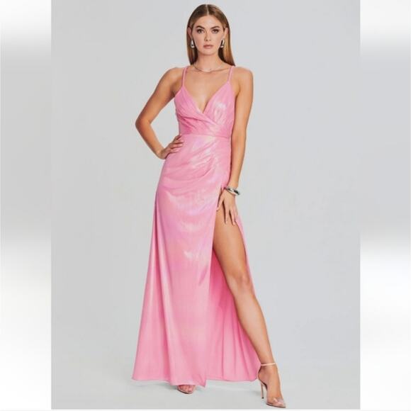 Retrofete Yesi Dress Flamingo Pink Size XXL NWT Metallic Maxi Spaghetti Straps - Picture 1 of 14